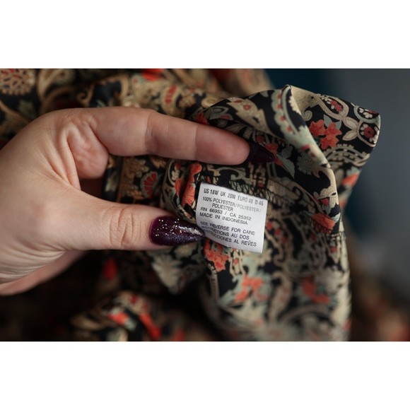 Vintage Leslie Fay printed floral Rose paisley banded collar Silk button up 18W - Picture 9 of 11